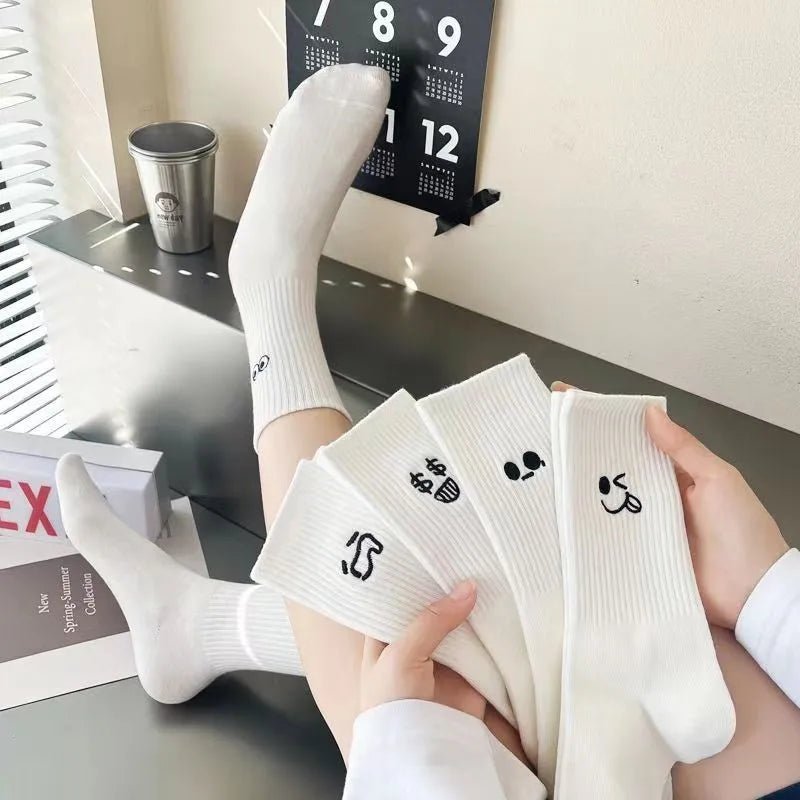 New 5 Pairs White Cartoon socks - Derslash