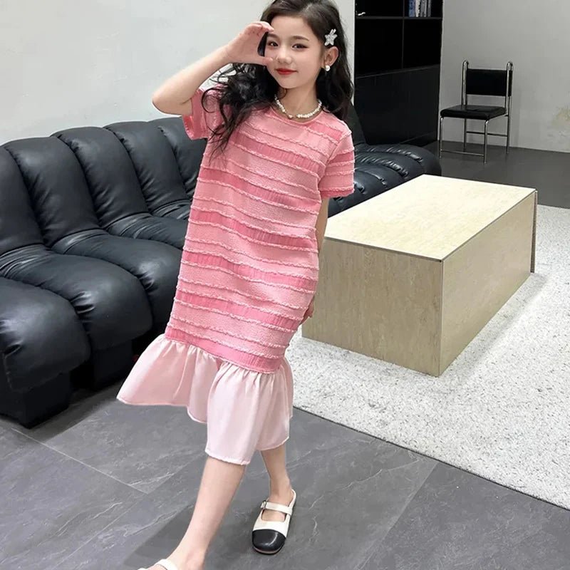 Pink Casual Short Sleeve Girls Dresses - Derslash