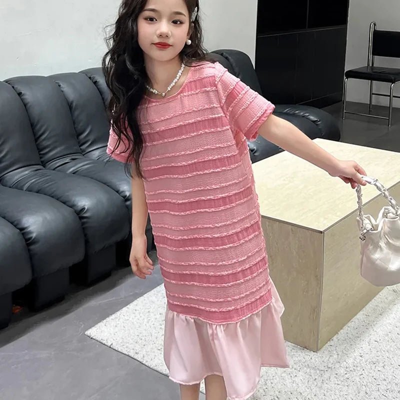 Pink Casual Short Sleeve Girls Dresses - Derslash