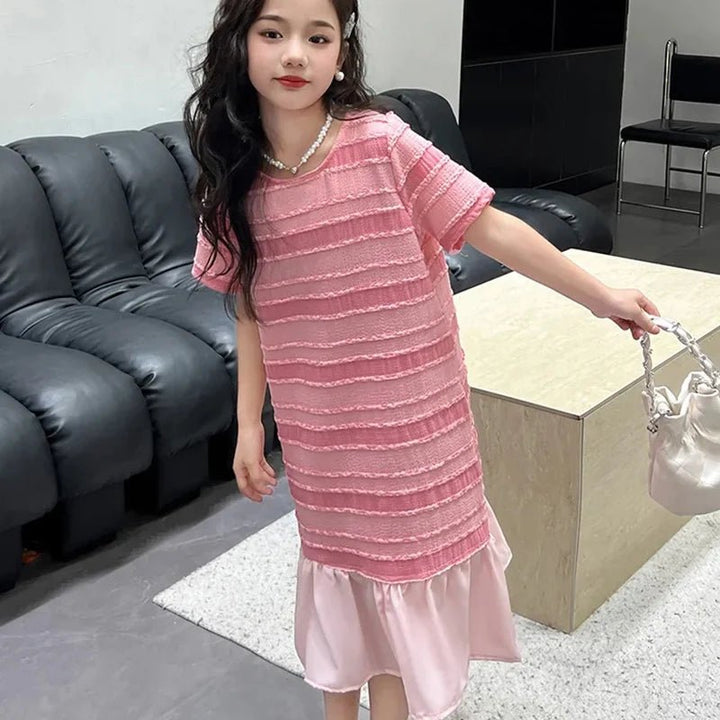Pink Casual Short Sleeve Girls Dresses - Derslash