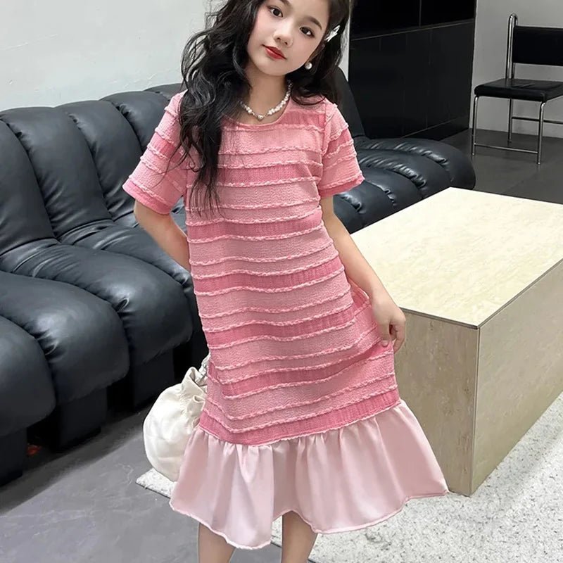 Pink Casual Short Sleeve Girls Dresses - Derslash