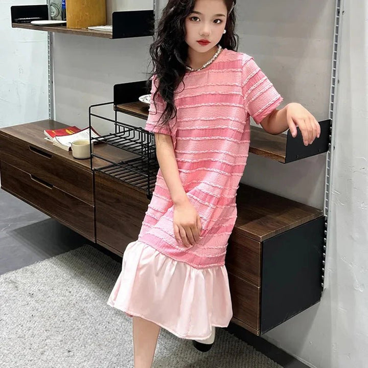 Pink Casual Short Sleeve Girls Dresses - Derslash