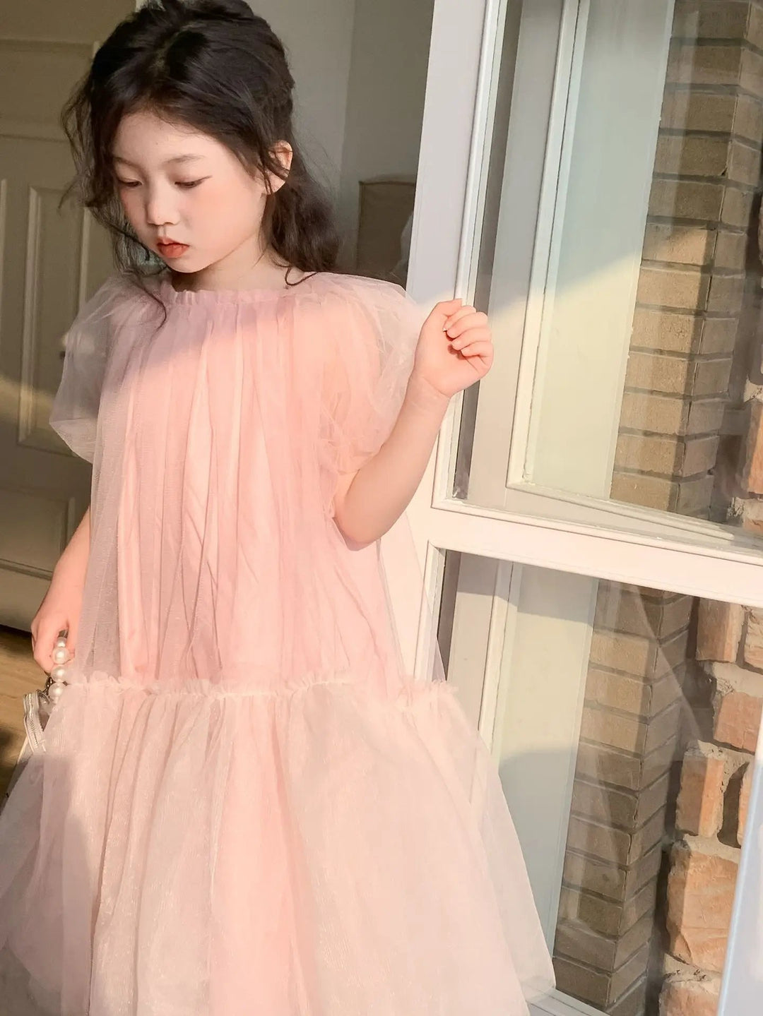 Pink cotton dress for female kids - Derslash