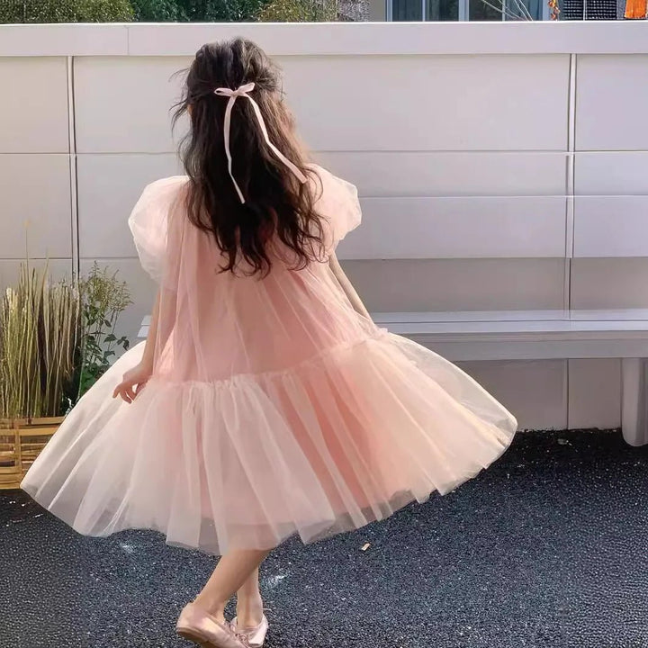 Pink cotton dress for female kids - Derslash