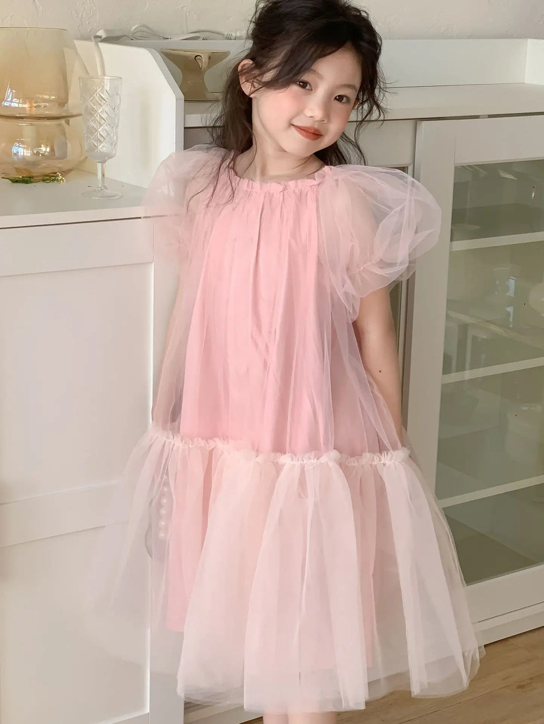 Pink cotton dress for female kids - Derslash