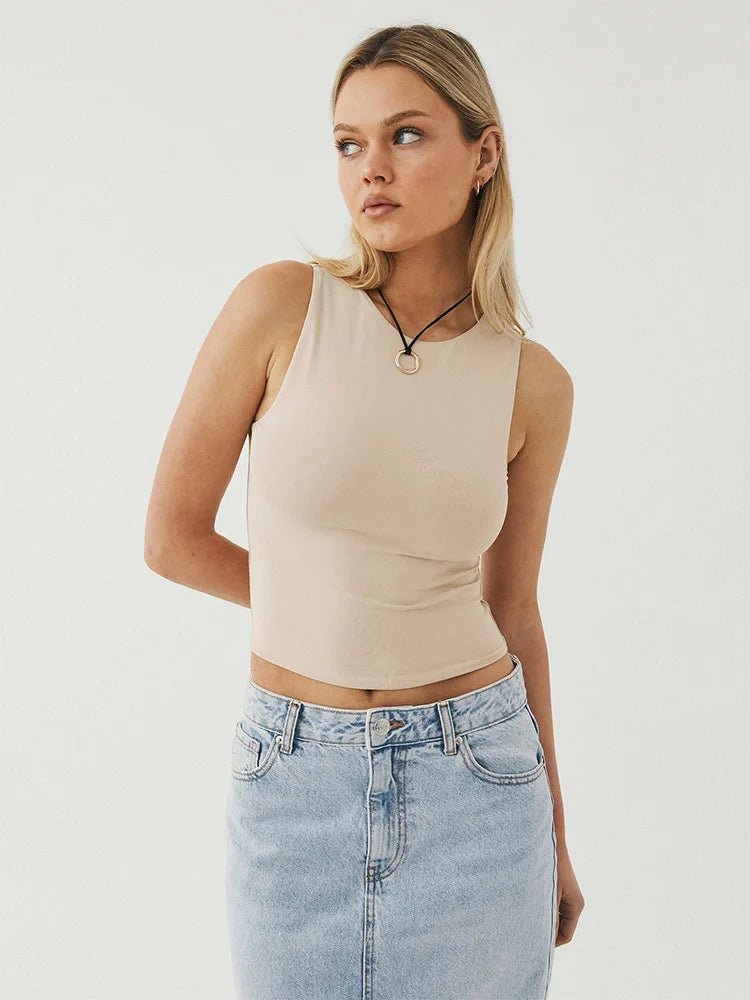 Sleeveless Tight Bottomed Shirt With Round Neck Racerback Top - Derslash
