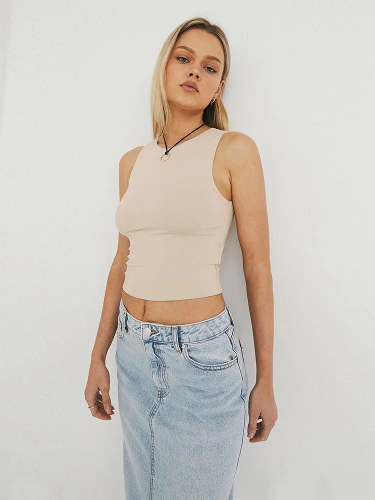 Sleeveless Tight Bottomed Shirt With Round Neck Racerback Top - Derslash