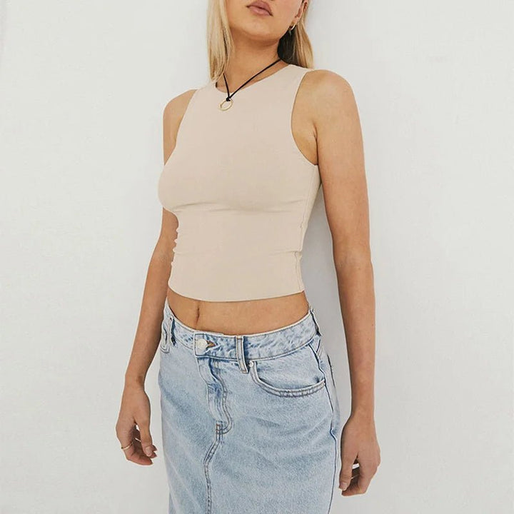 Sleeveless Tight Bottomed Shirt With Round Neck Racerback Top - Derslash