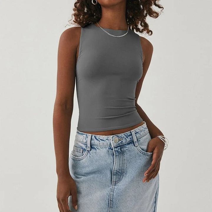 Sleeveless Tight Bottomed Shirt With Round Neck Racerback Top - Derslash