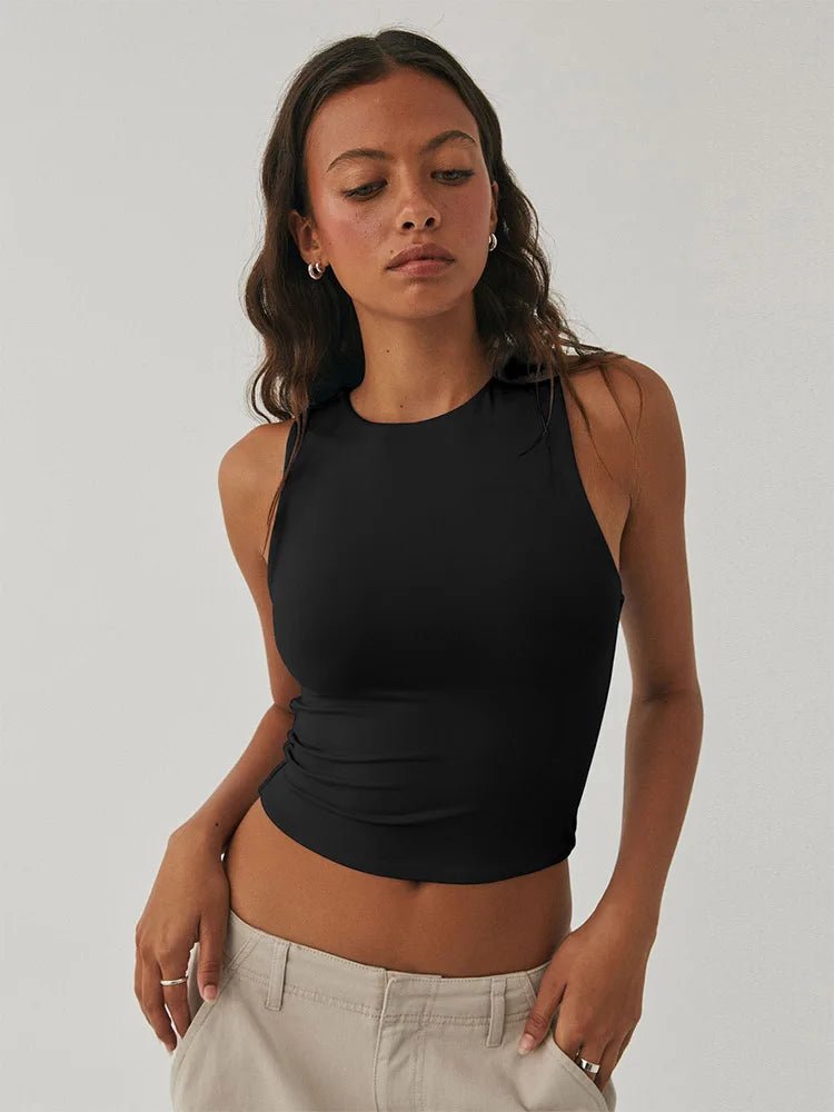 Sleeveless Tight Bottomed Shirt With Round Neck Racerback Top - Derslash