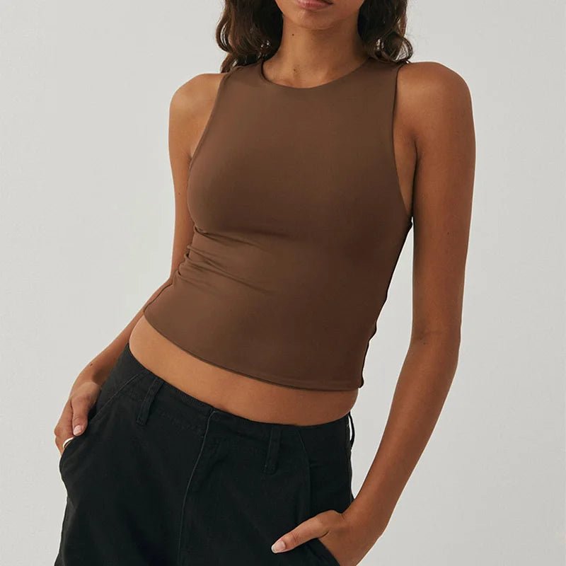 Sleeveless Tight Bottomed Shirt With Round Neck Racerback Top - Derslash