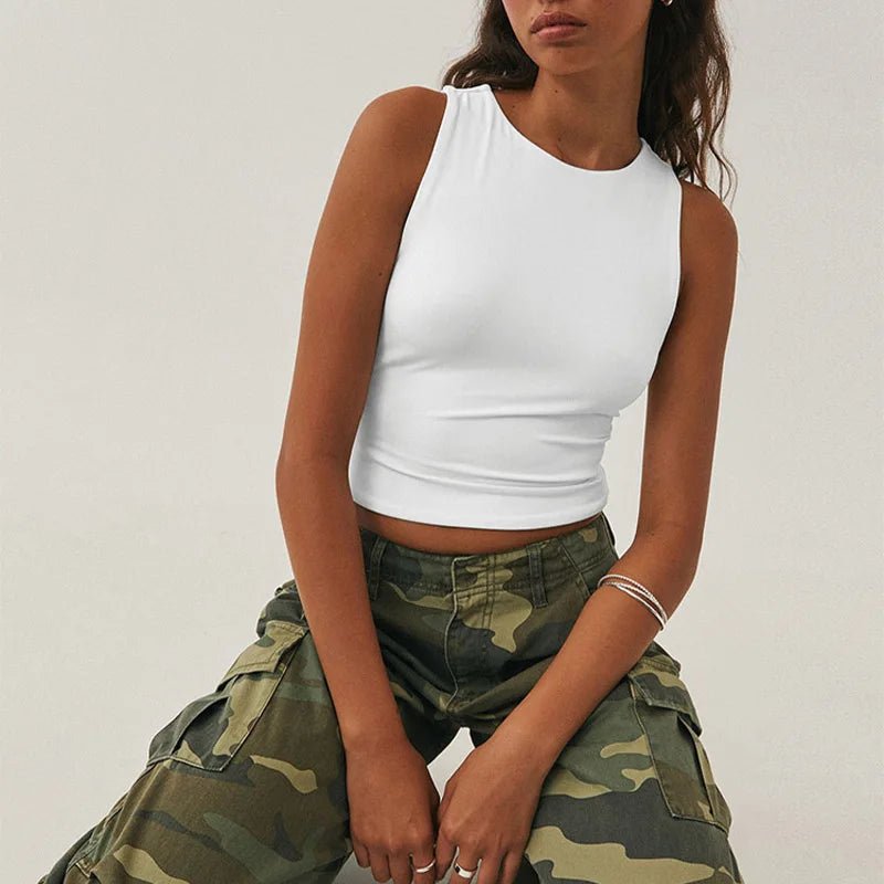 Sleeveless Tight Bottomed Shirt With Round Neck Racerback Top - Derslash