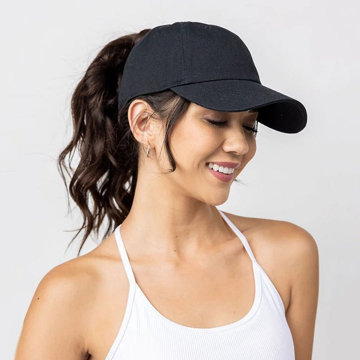 Solid High Ponytail Denim Baseball Caps - Derslash
