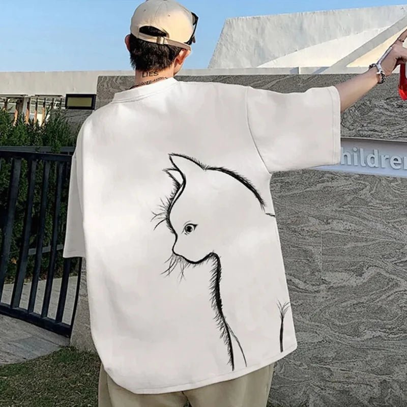 Summer Oversized Cartoon Cat Print Tees - Derslash