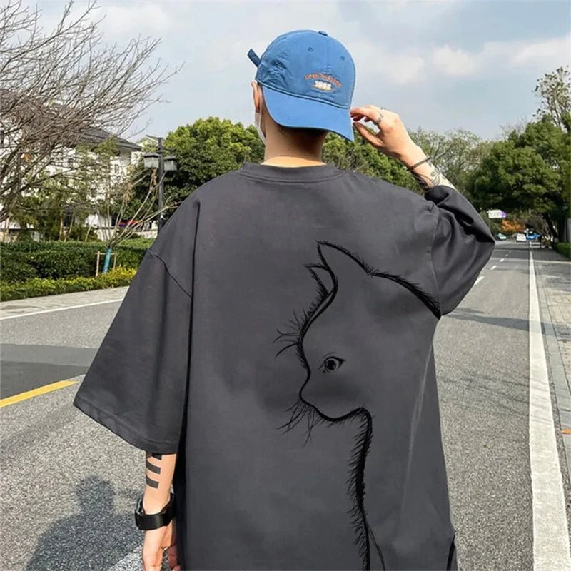 Summer Oversized Cartoon Cat Print Tees - Derslash