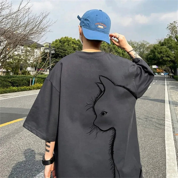 Summer Oversized Cartoon Cat Print Tees - Derslash