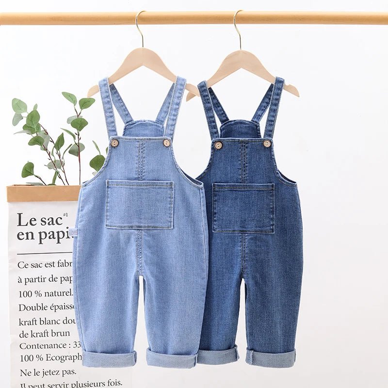 Unisex Denim Overalls: Loose Pocket Jumpsuit for Toddlers - Derslash