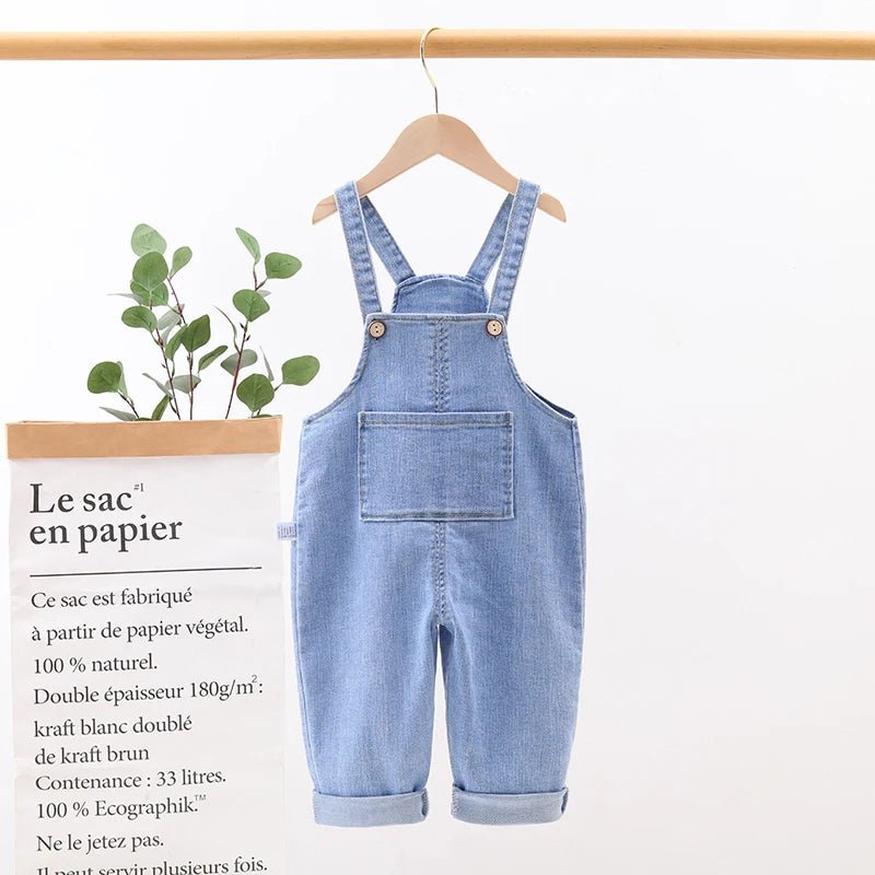Unisex Denim Overalls: Loose Pocket Jumpsuit for Toddlers - Derslash