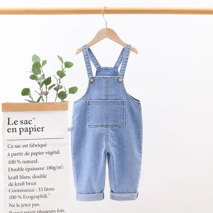 Unisex Denim Overalls: Loose Pocket Jumpsuit for Toddlers - Derslash