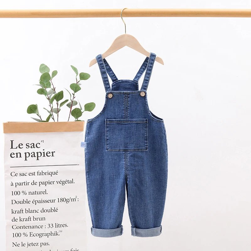 Unisex Denim Overalls: Loose Pocket Jumpsuit for Toddlers - Derslash