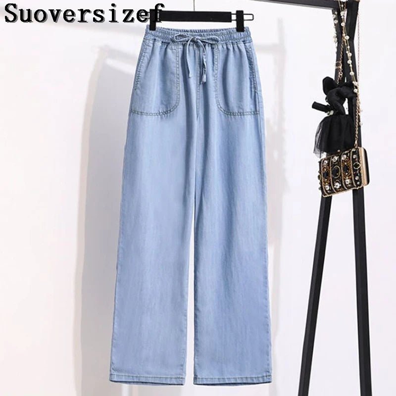 Women's Baggy Wide - Leg Jeans: Elastic High Waist, Summer Loose Fit - Derslash