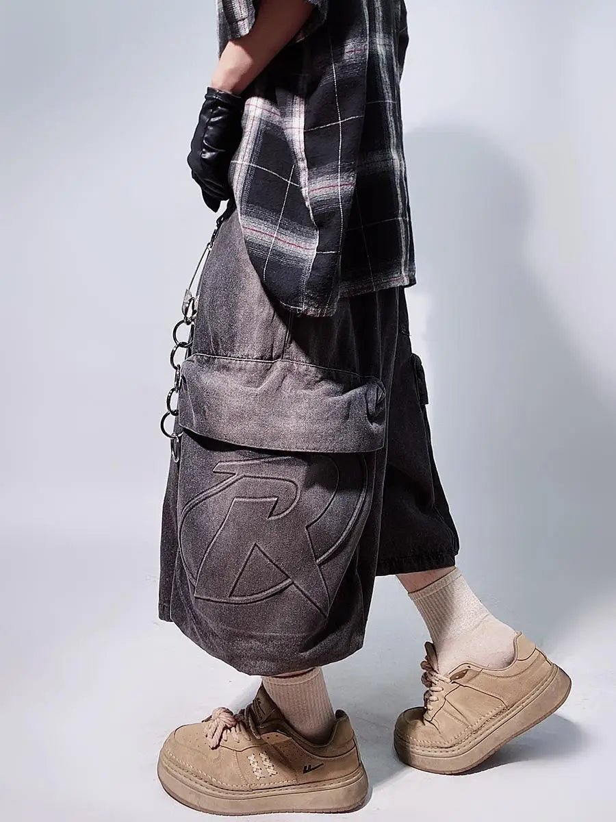 Y2K Men's Retro Denim Gym Shorts: Loose Wide - Leg with Letter Pattern - Derslash