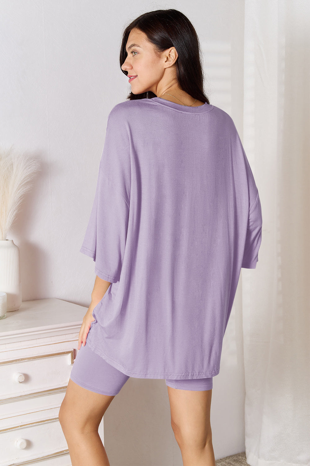 Basic Bae Set aus weichem Viskoseoberteil und Shorts in voller Größe mit Dreiviertelärmeln