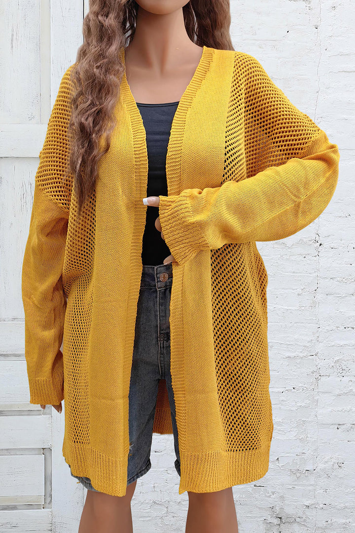 Strickjacke mit durchbrochenem Muster und langen Ärmeln und offener Vorderseite in Übergröße