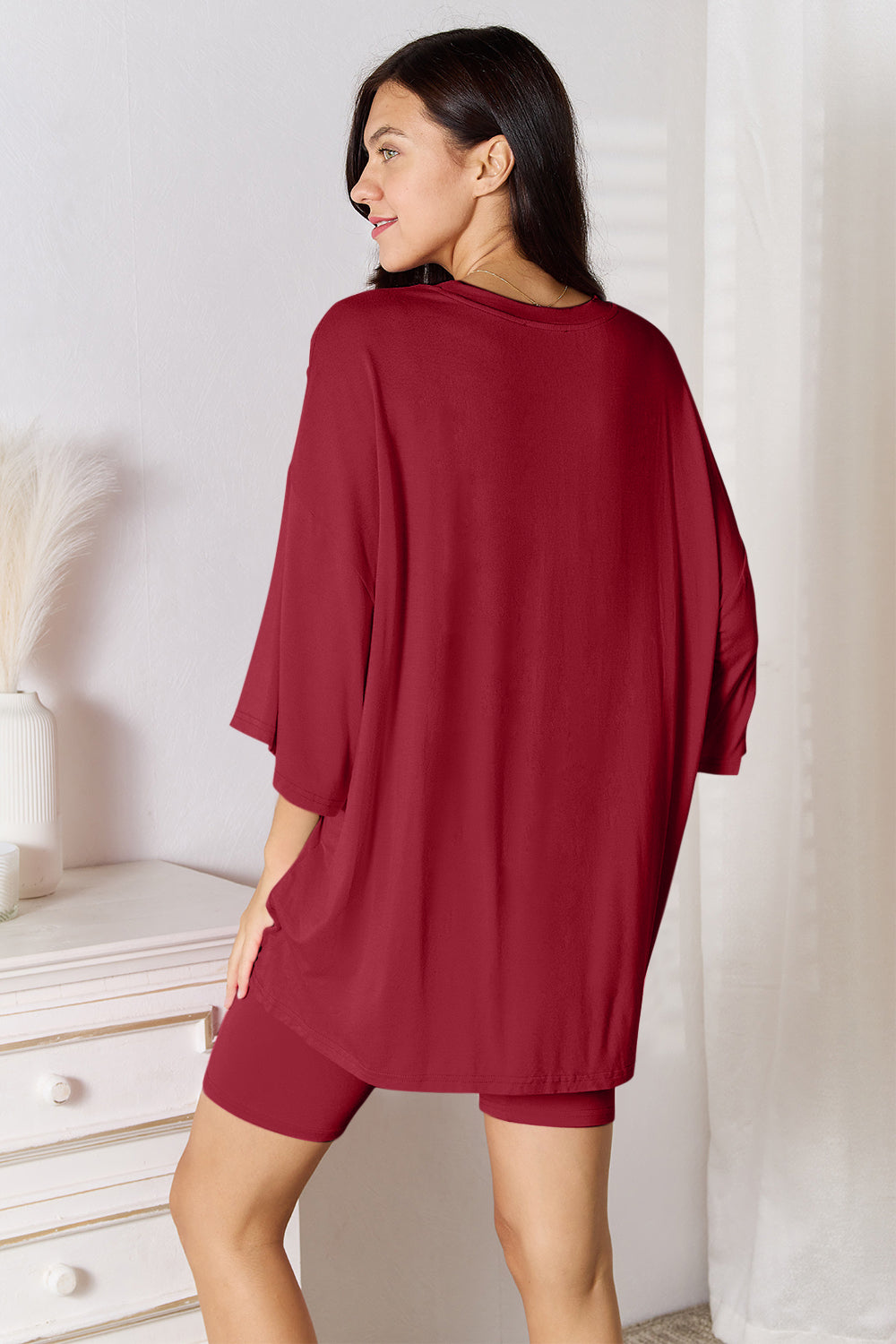 Basic Bae Set aus weichem Viskoseoberteil und Shorts in voller Größe mit Dreiviertelärmeln