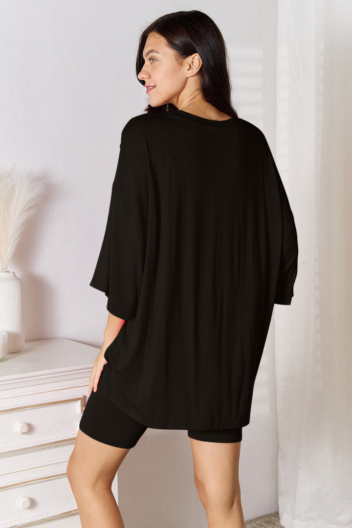 Basic Bae Set aus weichem Viskoseoberteil und Shorts in voller Größe mit Dreiviertelärmeln