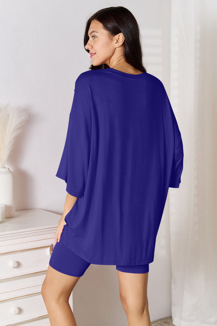 Basic Bae Set aus weichem Viskoseoberteil und Shorts in voller Größe mit Dreiviertelärmeln
