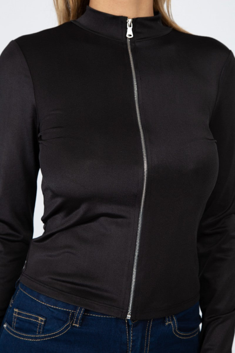 Crop-Top mit Stehkragen und Reißverschluss vorne