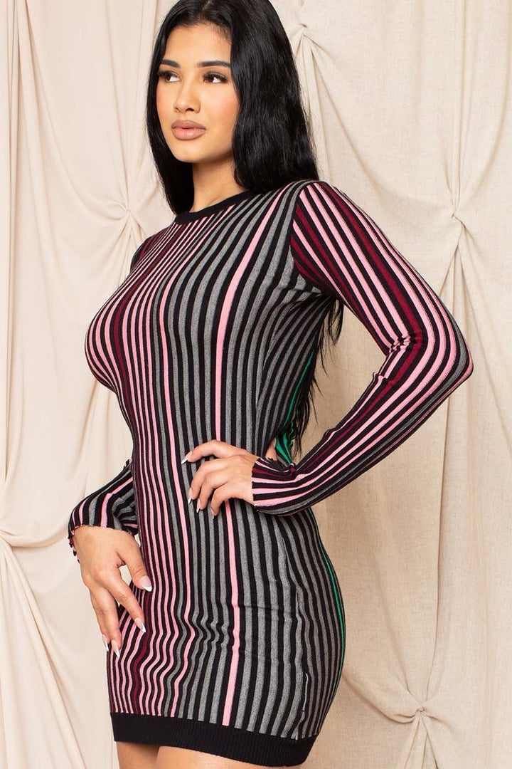 Mehrfarbig gestreiftes Rippenkleid