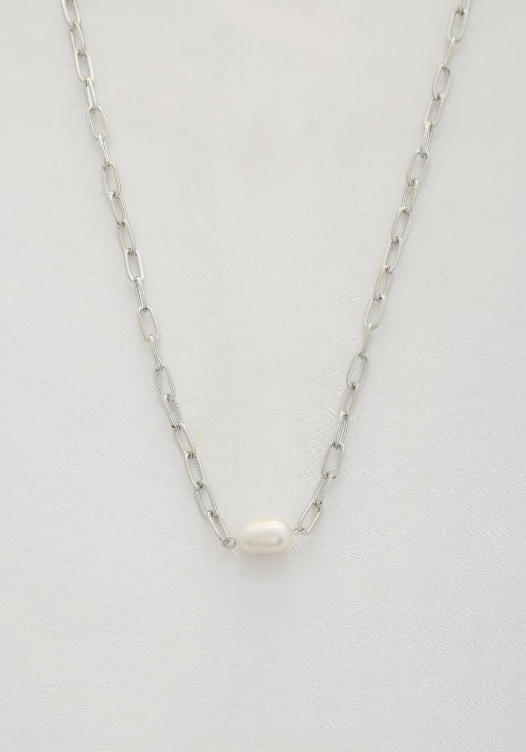 Pearl Bead Oval Link Necklace