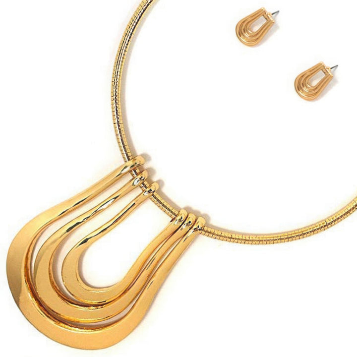Statement-Set aus Metall mit Halskette und Ohrringen