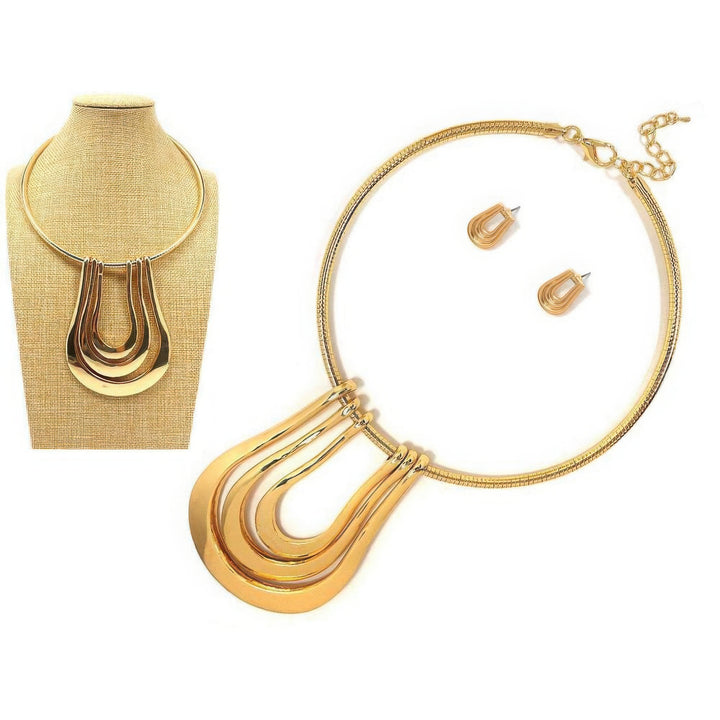 Statement-Set aus Metall mit Halskette und Ohrringen