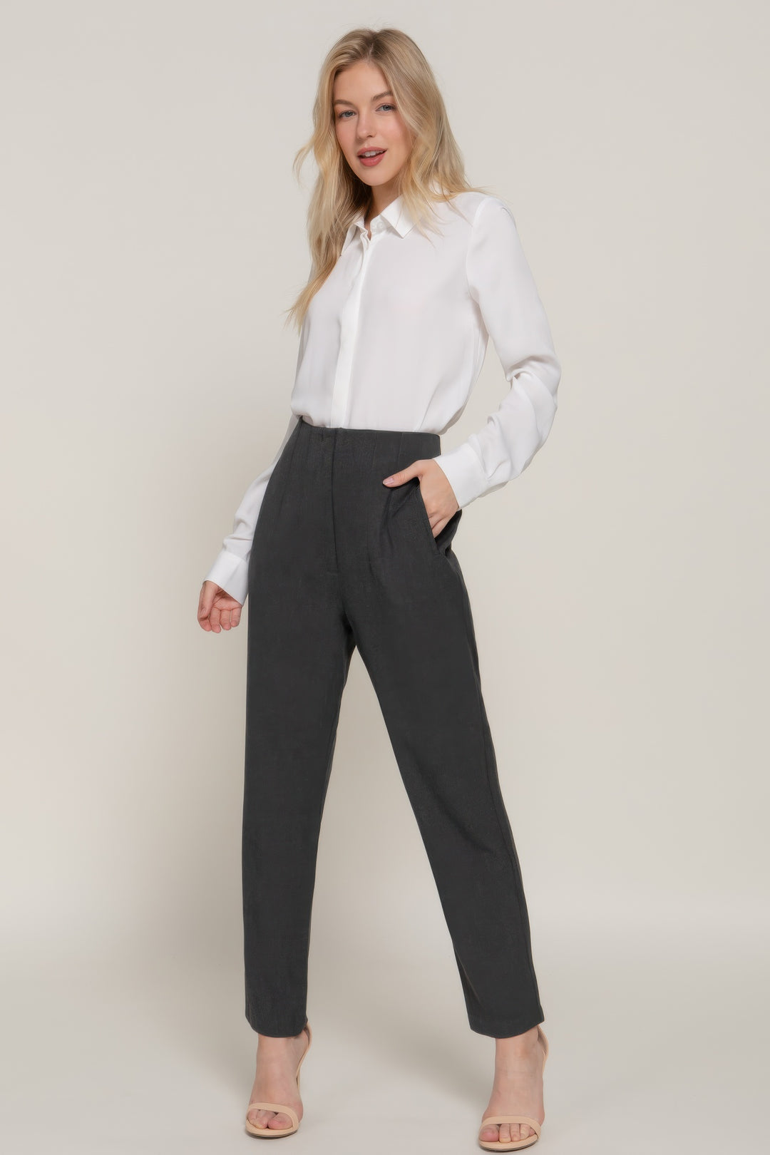 Lange Hose mit Biesendetail und hoher Taille