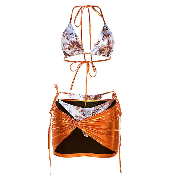 Mexican Sunrise Metallic Bikini-Überwurfrock-Set