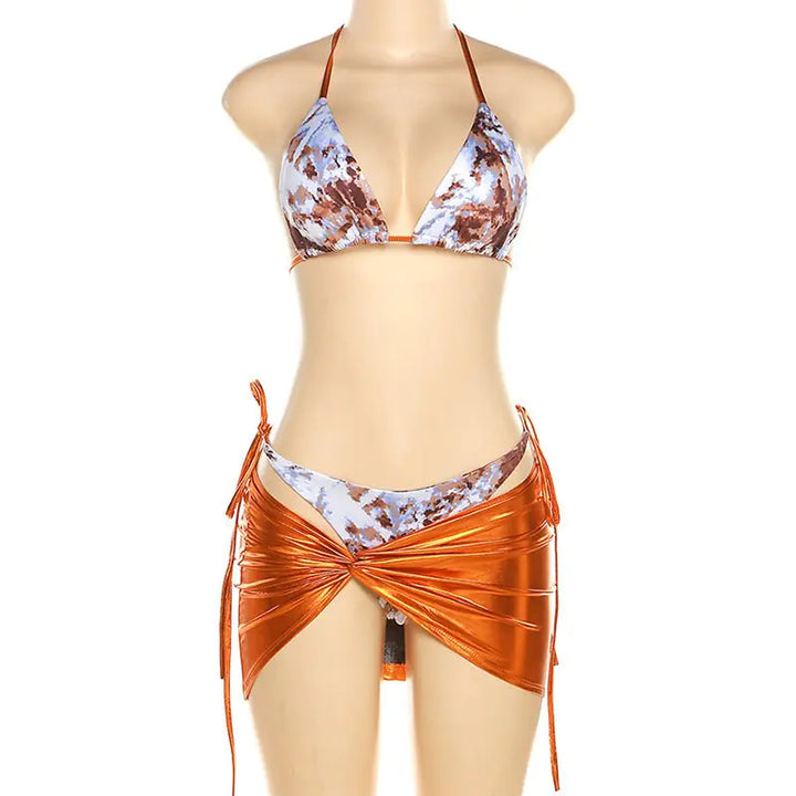 Mexican Sunrise Metallic Bikini-Überwurfrock-Set