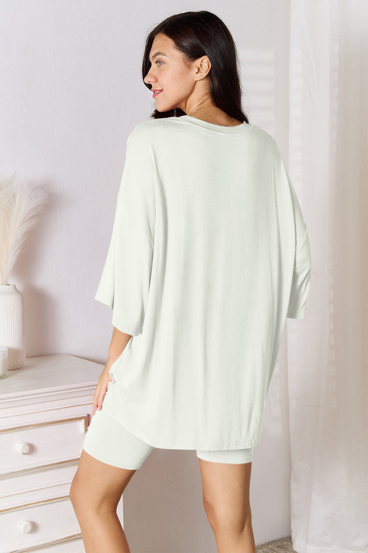 Basic Bae Set aus weichem Viskoseoberteil und Shorts in voller Größe mit Dreiviertelärmeln