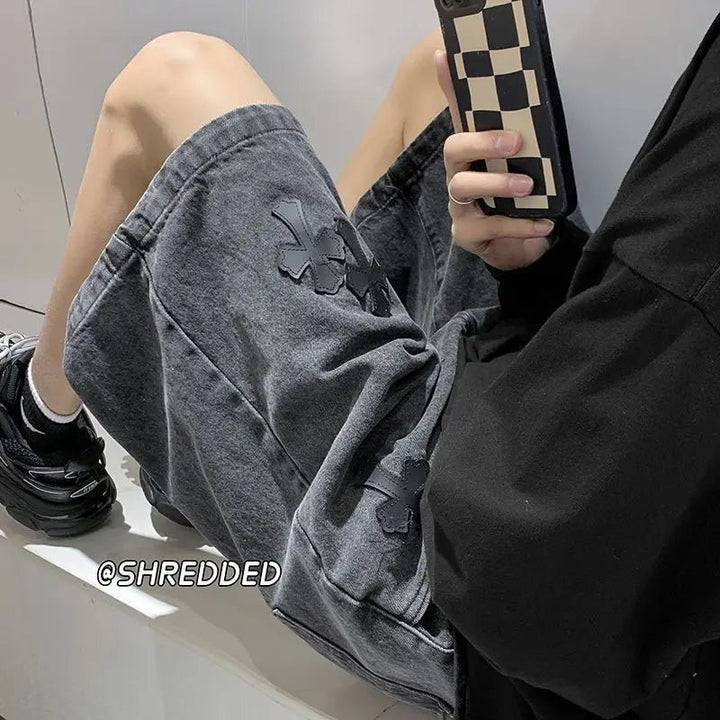cross - print denim shorts - Derslash