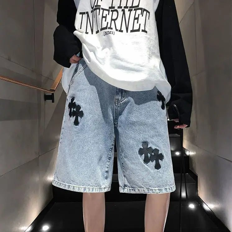 cross - print denim shorts - Derslash