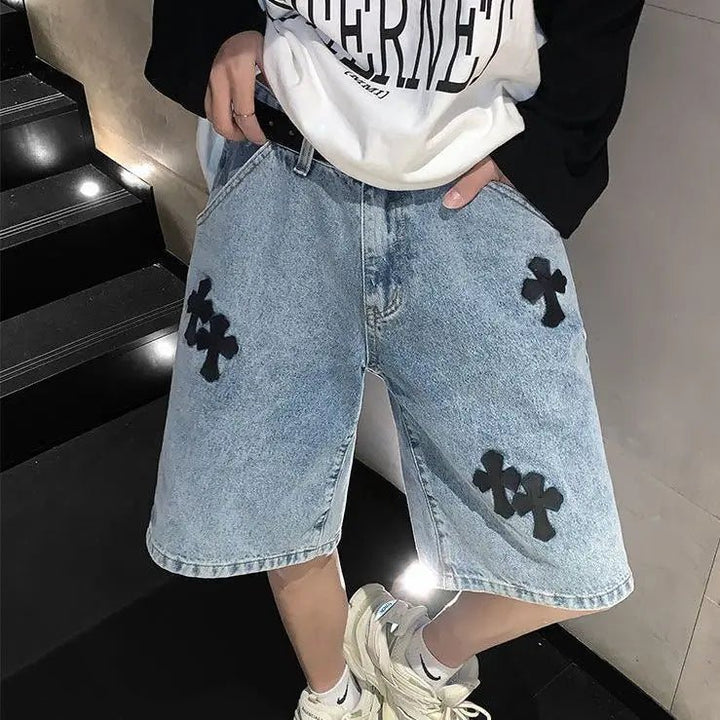 cross - print denim shorts - Derslash