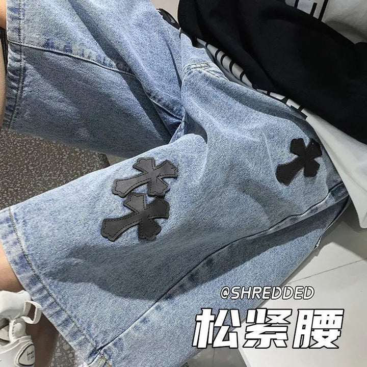cross - print denim shorts - Derslash