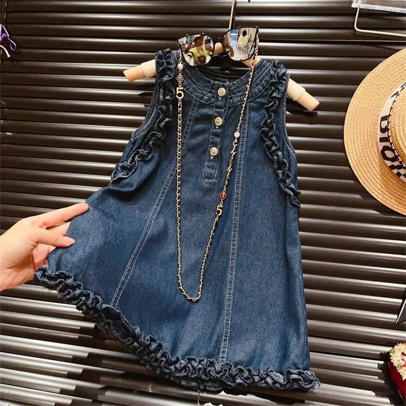 Denim Pleated Lace dress - Derslash
