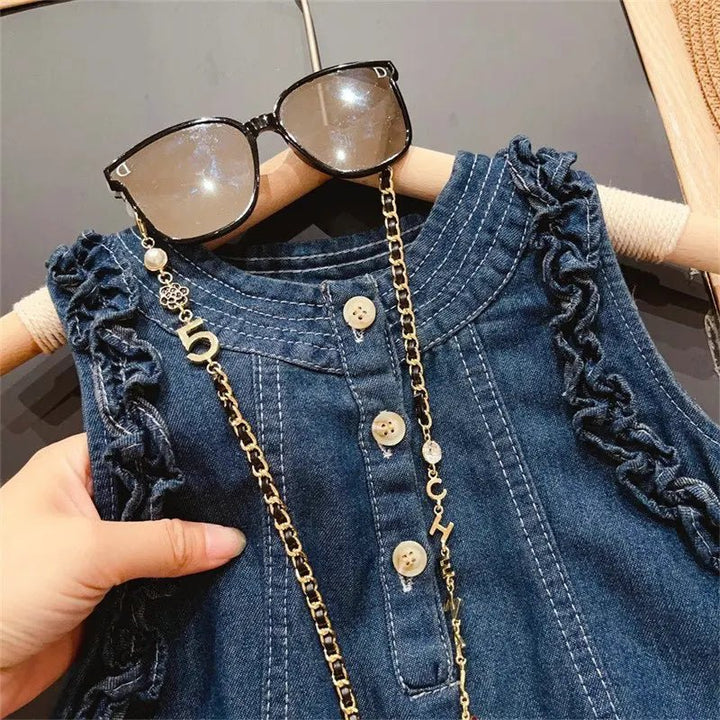 Denim Pleated Lace dress - Derslash