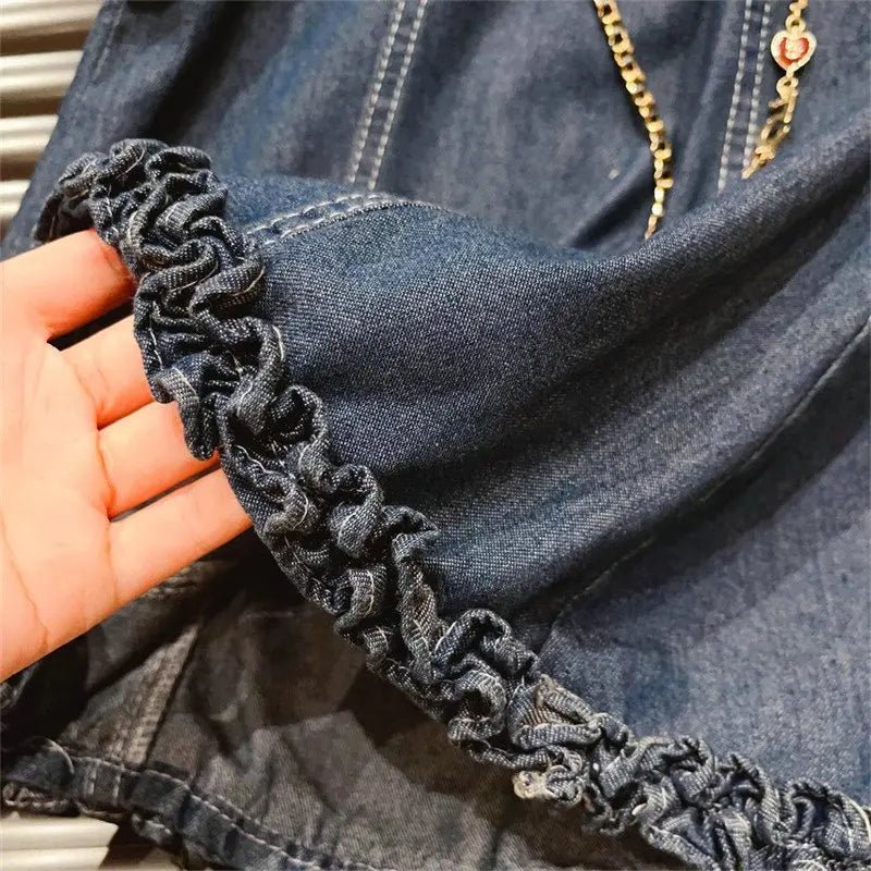 Denim Pleated Lace dress - Derslash