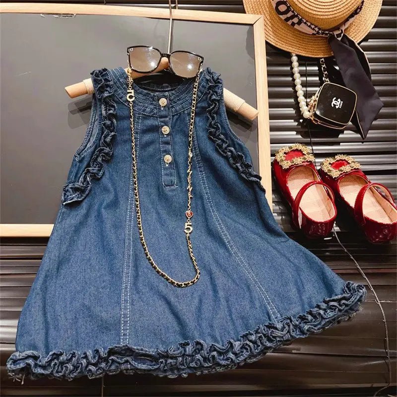 Denim Pleated Lace dress - Derslash