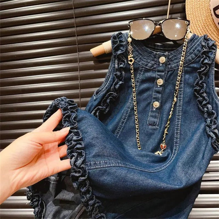 Denim Pleated Lace dress - Derslash