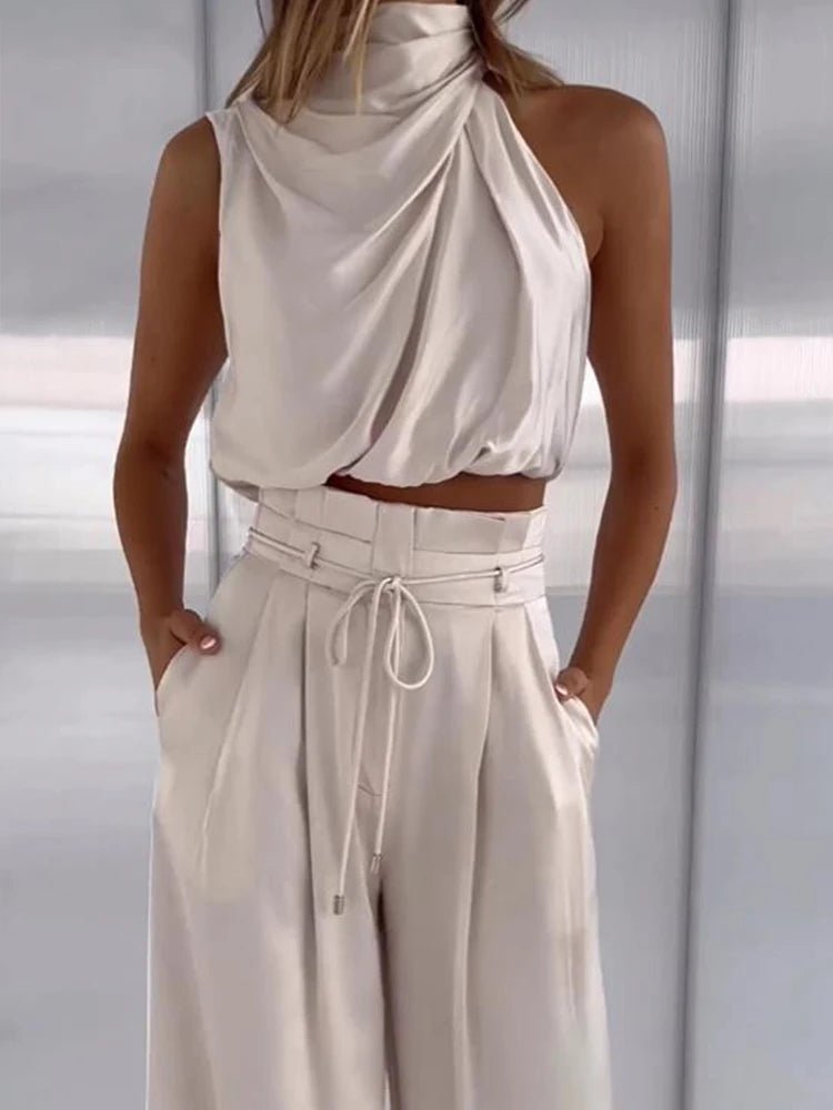 Drauuing Beige Two Piece Pants Sets - Derslash
